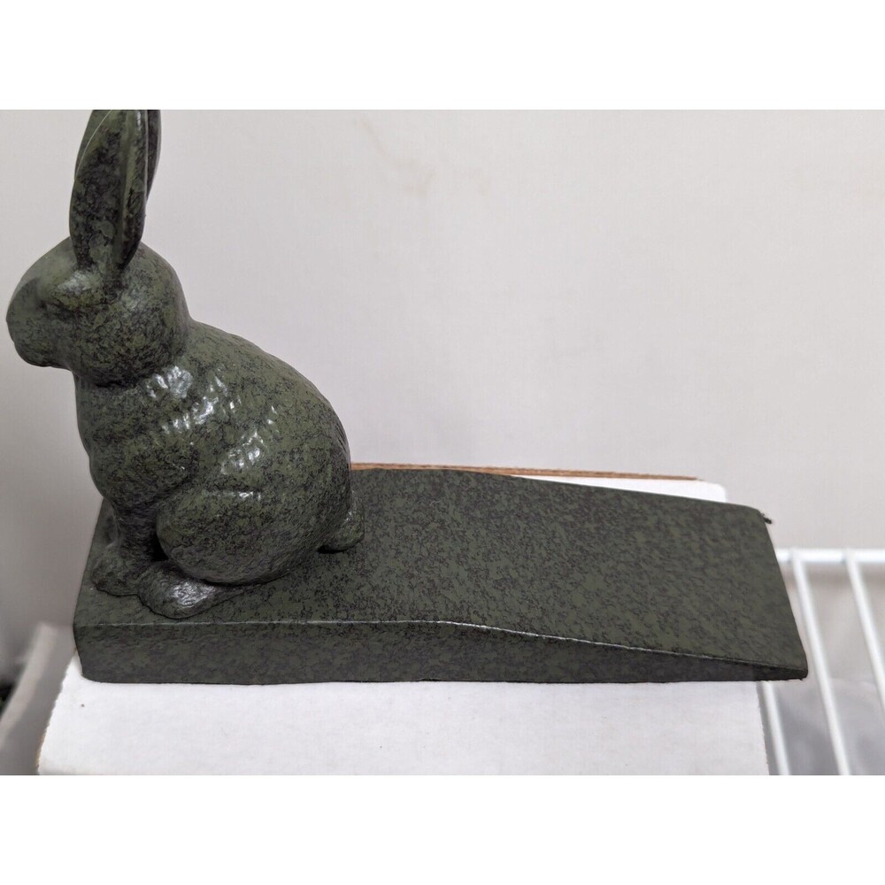 Bunny Rabbit Doorstop Wedge Cast Iron Rustic Antique Turquoise Garden Decor - Picture 5 of 6